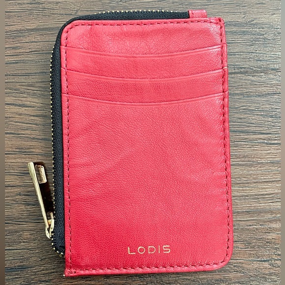 Lodis Women’s Catalina Card Case Wallet Red Genuine Leather - Picture 1 of 11